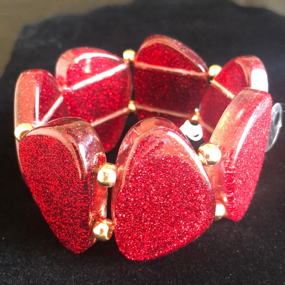 Style & Co Red Glitter Bead/Resin Stretch Bracelet - Picture 5 of 8